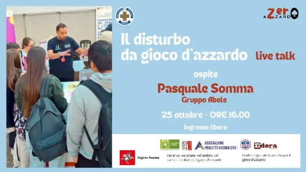 promozionale per il disturbo da gioco d'azzardo, live talk. nella foto Pasquale Somma parla a dei ragazzi
